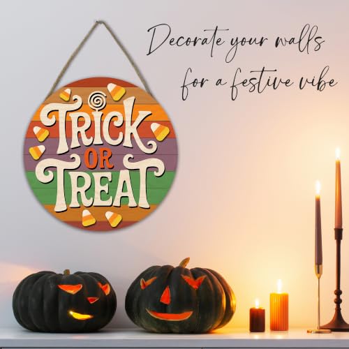 Halloween Hanging Sign Decorations - Trick Or Treat Candy Wreath - Wooden Door Hanger, Indoor Home Decor, Party Supplies - Candy Variation