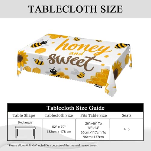 Bees Tablecloth 52x70 Inches Rectangular Yellow Honey Sunflowers Anti-Oil Durable
