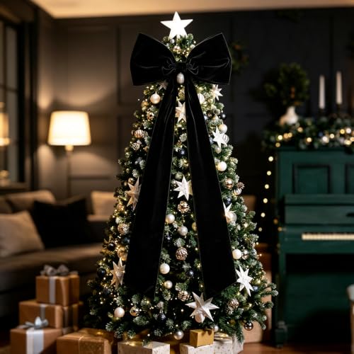 Giant 48x24 Inch Black Holiday Bow - Halloween & Christmas Tree Topper