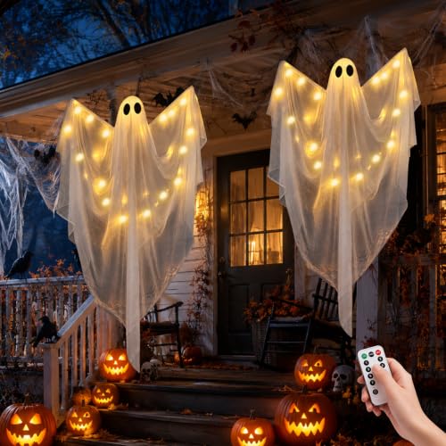 Halloween Hanging Ghost Decorations 2-Pack, 51-Inch Lighted Spooky Ghosts
