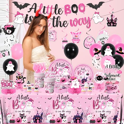 Halloween Baby Shower Tableware Set - Pink & Black Party Supplies for Girls