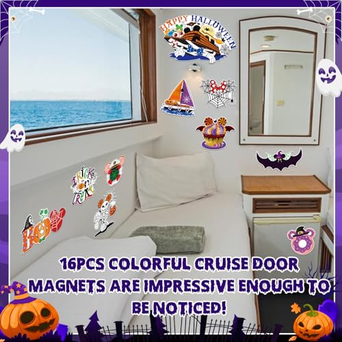 Halloween Cruise Door Magnets Set - 16 Decorative Magnetic Stickers for Refrigerator, Car & Carnival Ship