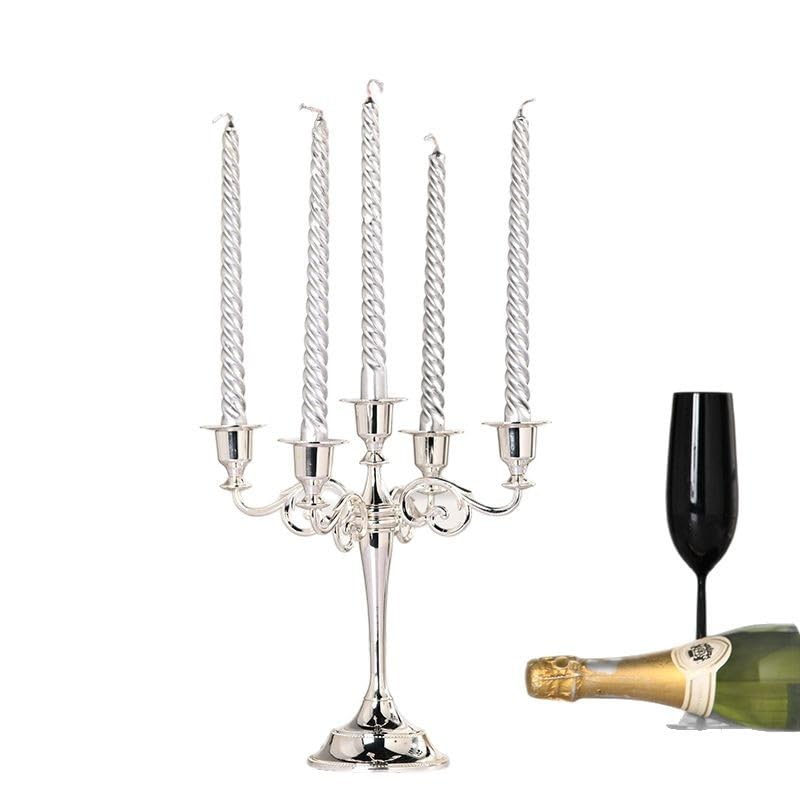 Silver Candle Candelabra for Pillar and Taper Candles 10.6 Inch Tall - Elegant 5-Light Decor