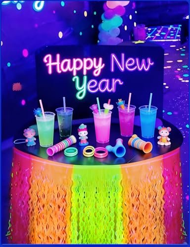 Glow in the Dark Fringe Curtain Backdrop Decorations with Variation Macaron Orange Yellow Fuchsia