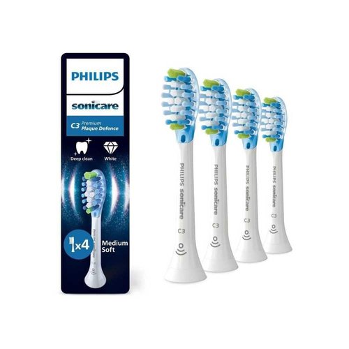 Philips Sonicare C3 Premium Plaque Defence Original Replacement Toothbrush Heads, White, 4-Pack, HX9044/87