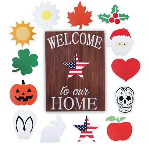 Spring & Summer Welcome Sign - Interchangeable Rustic Door Hanger for Holidays