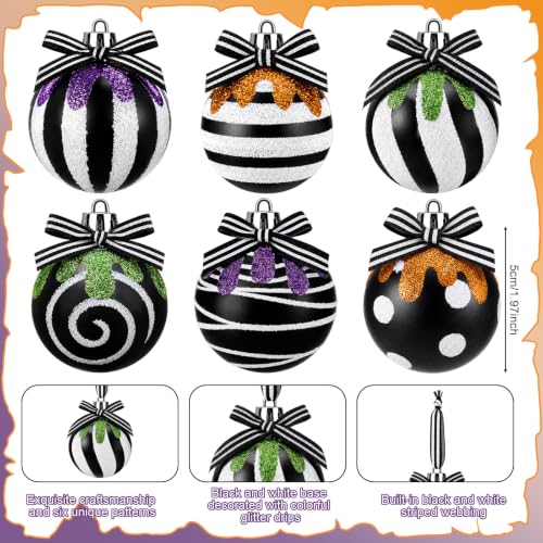 Halloween Black & White Christmas Ball Ornaments Set - 24 Pcs, 2.36 Inch, Spooky Style