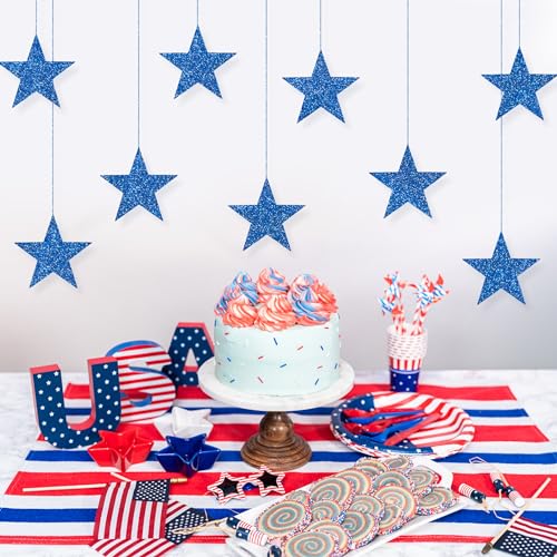 Blue Star Cardboard Cutouts - 80 Glitter Stars for 4th of July & Party Decor - 6in - Blue