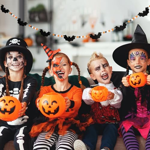 Halloween Bat Garland 5.6 Ft Wooden Beads & Felt Bats Rustic Decor