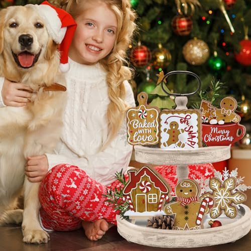 Christmas Gingerbread Man Tiered Tray Decor Set - Holiday Home Decor
