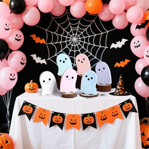 Pastel Halloween Ghost Decorations Set - Wooden Tabletop Signs for Fall Home Decor