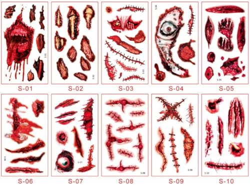Fake Blood Kit Halloween Tattoo Stickers Wound Gauze - Blood & Tattoo S