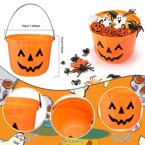 Halloween Pumpkin Candy Buckets Set - 12 Colorful Plastic Pails for Trick or Treat