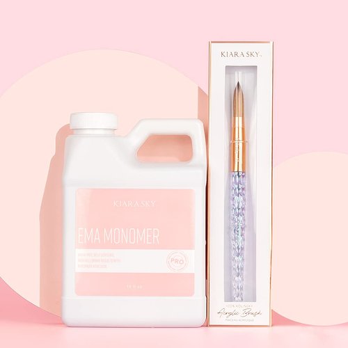 Kiara Sky EMA 16fl oz Liquid Monomer and 100% Kolinsky Brush Starter Duo (6 fl oz Monomer + Kolinsky Size 14 Brush)