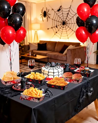 Spider Party Food Trays - Disposable Web Design Snack Plates for Halloween Birthday