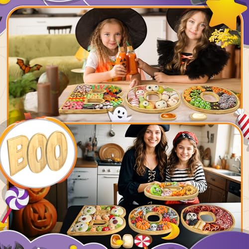 Halloween Charcuterie Board with Dipping Saucers - Boo Design, Bamboo Serving Tray