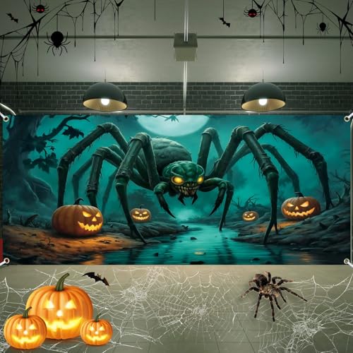 Scary Giant Spider Garage Door Banner Halloween Decor - 192.13" x 82.68" - Waterproof Outdoor Halloween Decoration