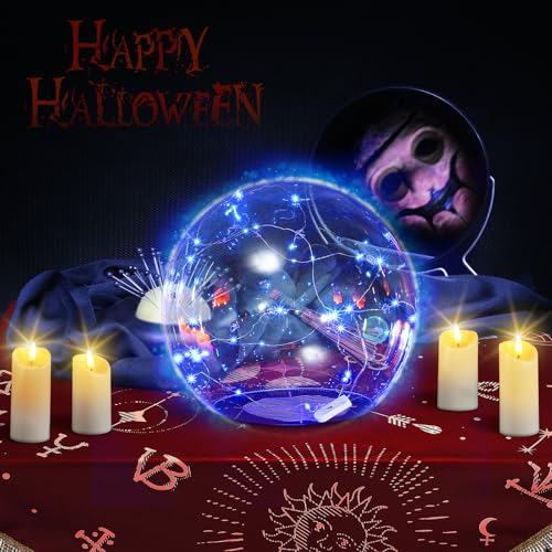 14 Inch Clear Acrylic Globe Decoration with Blue Light String for Halloween