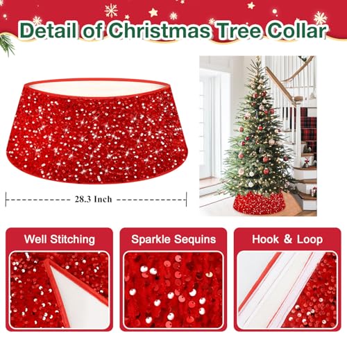 Red Christmas Tree Collar Sequin Tree Skirt 28 Inch Velvet Holiday Decor