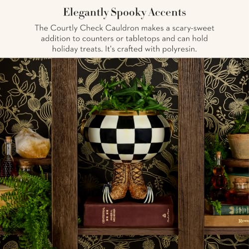 Halloween Cauldron Figurine - Black and White Check Spider Web Boot Variation