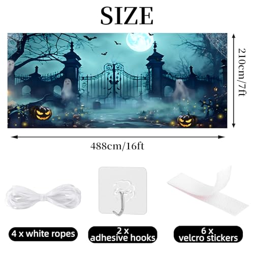 Halloween Garage Door Cover Decorations 7x16ft - Outdoor Party Banner - Variation of Halloween-1