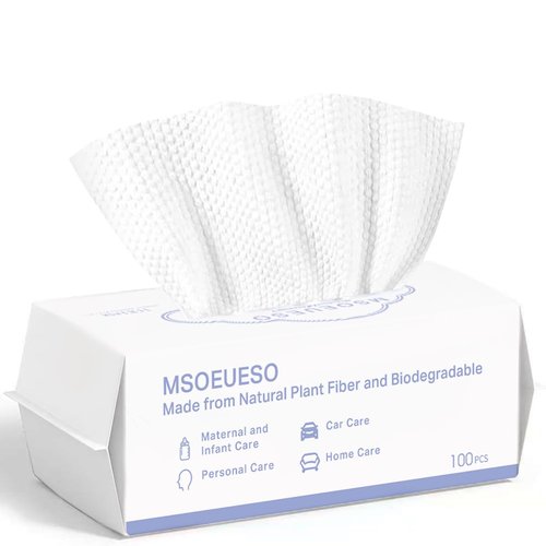 Disposable Face Towel, MSOEUESO Cotton Facial Tissues, Dry Face Cloths, Thick Facial Wipes, Makeup Remover Wipes, Ultra Soft for Adults and Baby 100 count, 1 pack