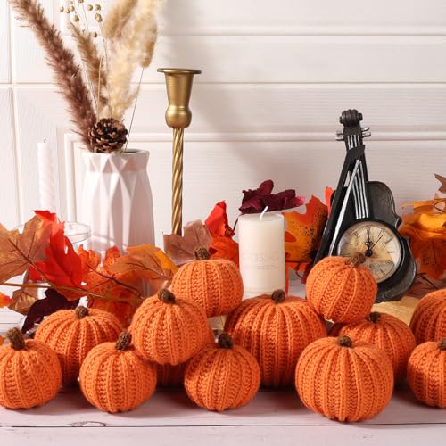 Crochet Pumpkin Decor Set - 12 Handmade Fall and Halloween Oranges with 3 Sizes