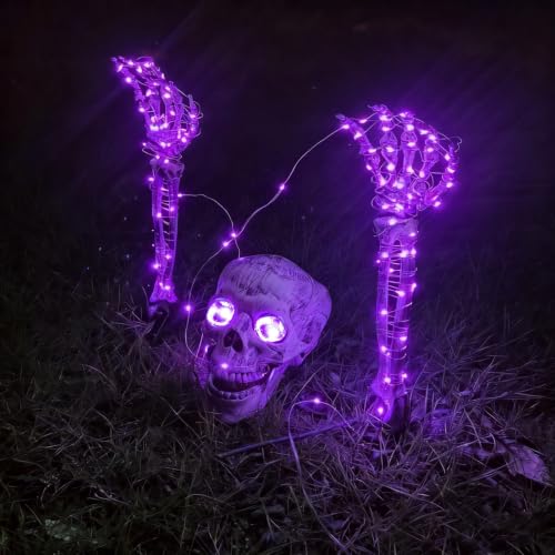 Purple Light Skeleton Stakes Halloween Decorations Outdoor Glowing Set with Purple Light