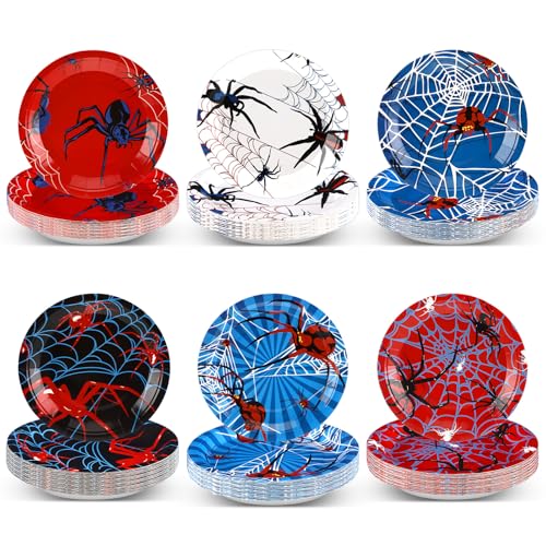 Disposable Spider Web Paper Plates - 7 Inch, 60 Pcs, Festive Party Dinnerware - Variation: Spider