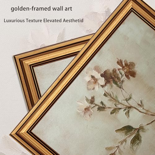 Floral Framed Wall Art - Rustic Wildflower Botanical Poster Print, 11x9 Inches, Gold Frame