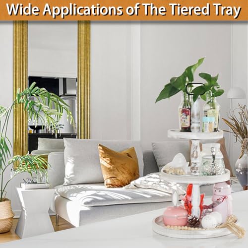 White 22-Inch Three Tier Farmhouse Decorative Tray Stand for Kitchen & Holiday Decor