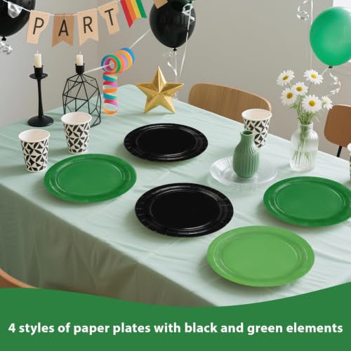 Heavy Duty Green, Black & Light Green Paper Plates 9 Inch - 60 Pack - Variation: Black Green Light Green Solid Color