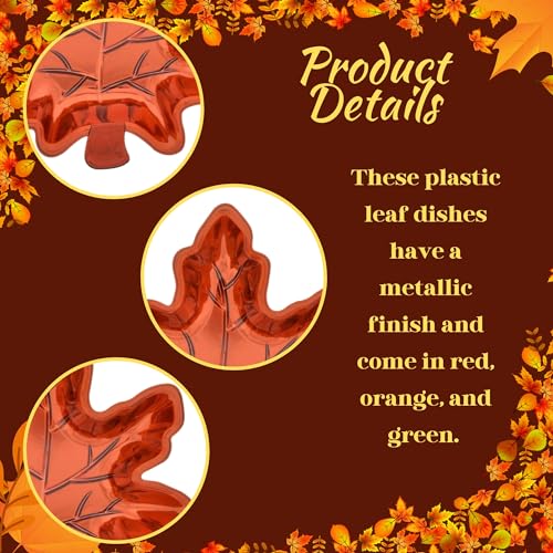 Autumn Leaf-Shaped Metallic Plastic Serving Dishes - Set of 3, Fall Decor & Party Supplies