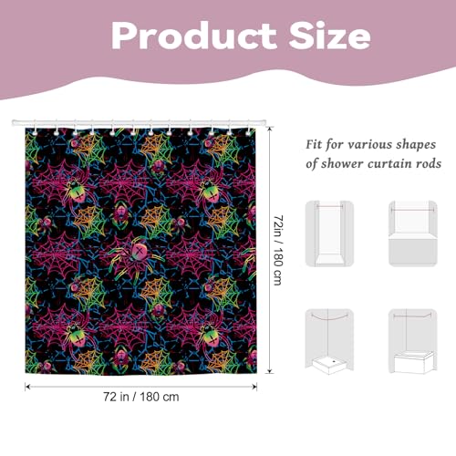 Black Halloween Spider Shower Curtain 72x72 Inches Waterproof Bathroom Decor