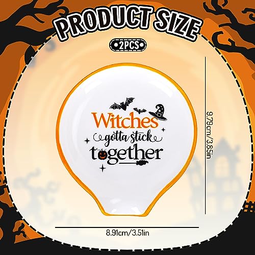 Halloween Ceramic Spoon Rest Set - Witch, Bat & Pumpkin Design, 2 Pack
