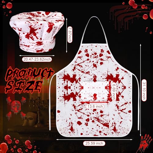 Halloween Bloody Chef Apron & Hat Set - White, Red Bloody Style, 2 Pieces