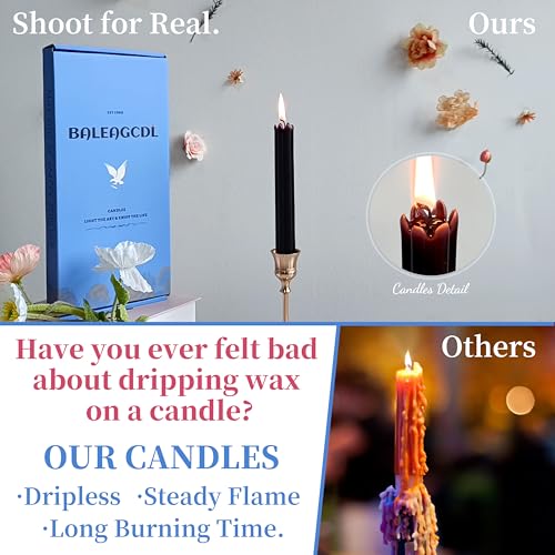 Dripless Unscented Black Taper Candles 10 Inch Roman Column Design - EAG-12D6PC-BLACK