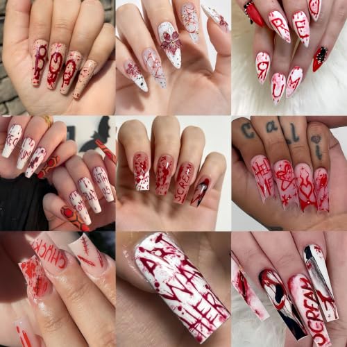 Halloween Blood Drip Letter Nail Stickers - Style09 Gothic Horror Blood Font