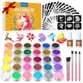 Glitter Tattoo Kit with 30 Colors & 147 Templates for Kids - Reusable, Waterproof, Safe Face & Body Glitter Set