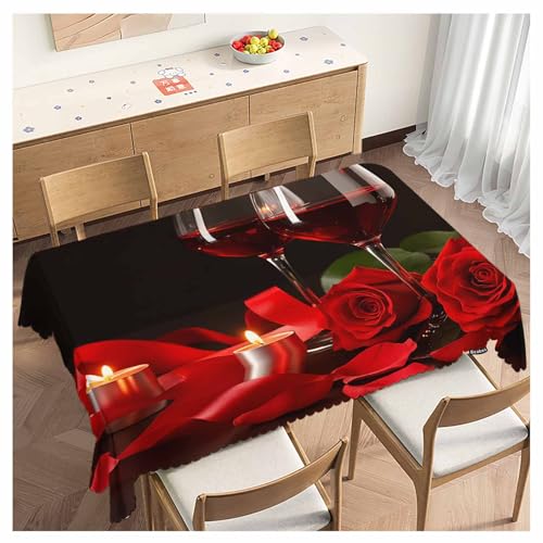 Rectangular Wine Table Cloth 70 x 52 Inches Red Rose Wipeable Table Cover for Indoor Outdoor Dining & Events