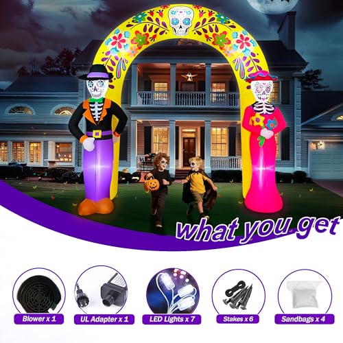 10 Ft Day of the Dead Inflatable Archway with LED Lights for Halloween Yard Decor
