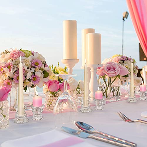 Clear Glass Candlestick Holders Bulk - 12pcs Taper Candle Holders for Wedding & Party Centerpieces
