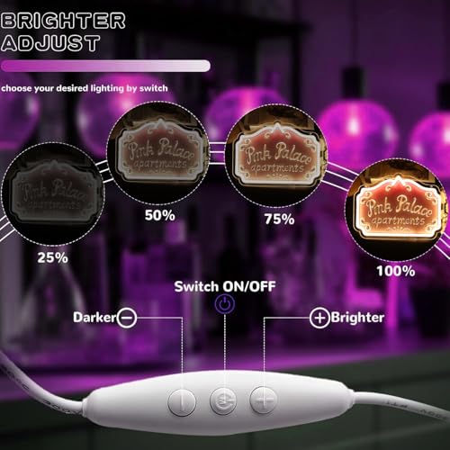 Pink Neon Palace Sign for Wall Decor - Dimmable LED Light for Bedroom & Party - Warm White & Pink Variant