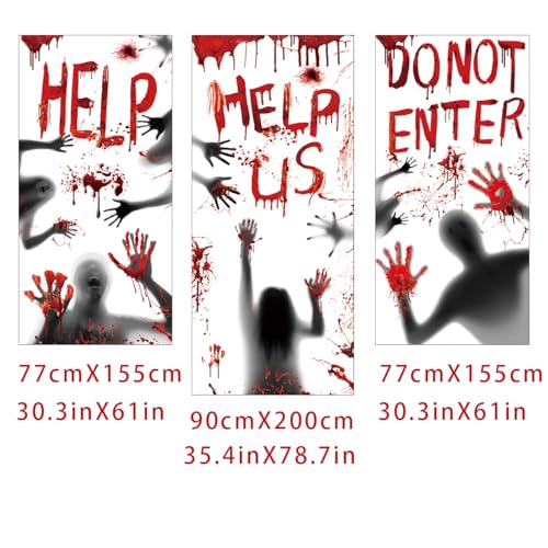Halloween Decorations Stickers Set with Door Cover & Window Decals - Bloody Handprints & Footprints