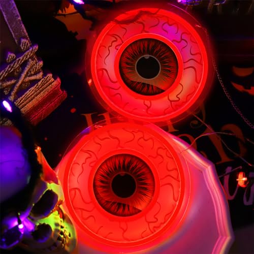 Halloween Window Decorations Indoor LED Lights - Red Eyeball Neon Signs 2 Pack - USB & Battery Powered