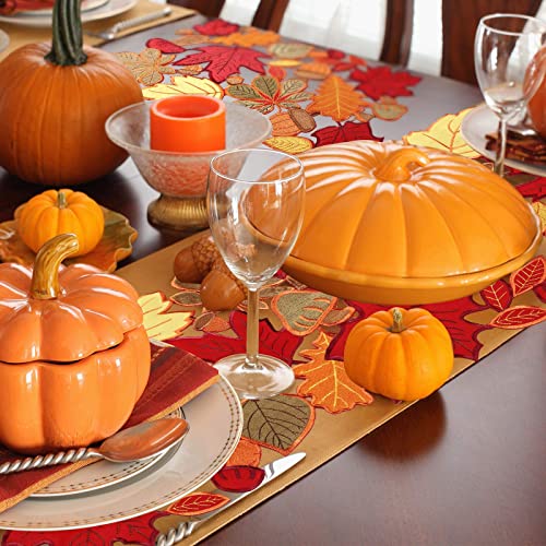 Thanksgiving Maple Placemat Set of 6 - 11x17 Bright Colors Embroidered Table Mats