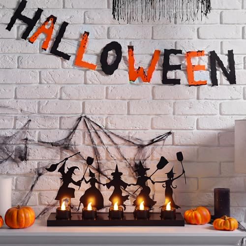 Bucherry Halloween Dancing Witches Metal Candle Holder with LED Decor - Variation of Dancing Witches