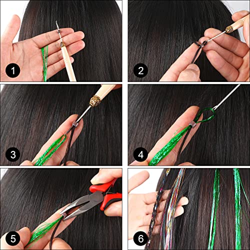 Hair Extension Tinsel Kit with 18 Colors, 3600 Strands & Tools - Multi