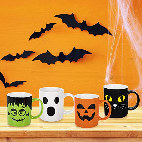 Halloween Ceramic Mug Set - 4 Pack 12oz Pumpkin Cat Ghost Monster Coffee Cups