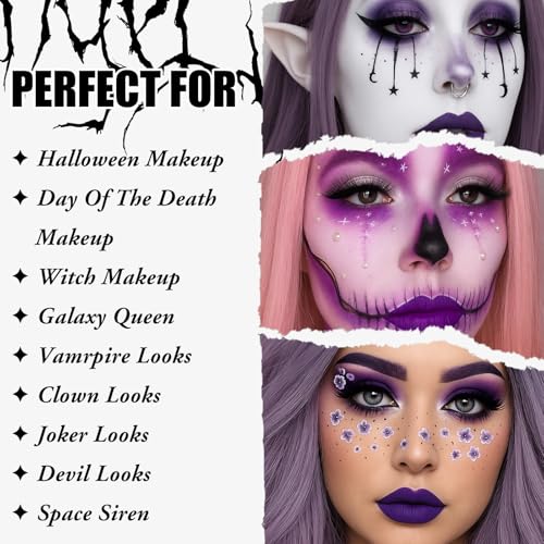 UCANBE Purple Halloween Makeup Kit - 15-Color Eyeshadow, White Foundation & Lipstick